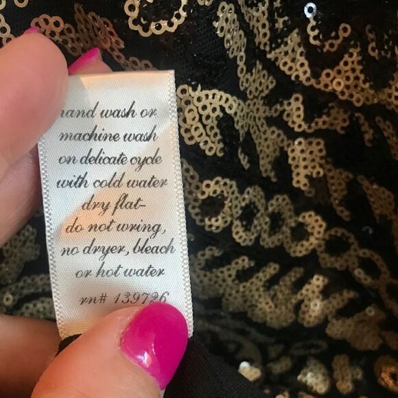 Vintage Honey Punch Gold Black Sequins Dress M - Picture 6 of 6